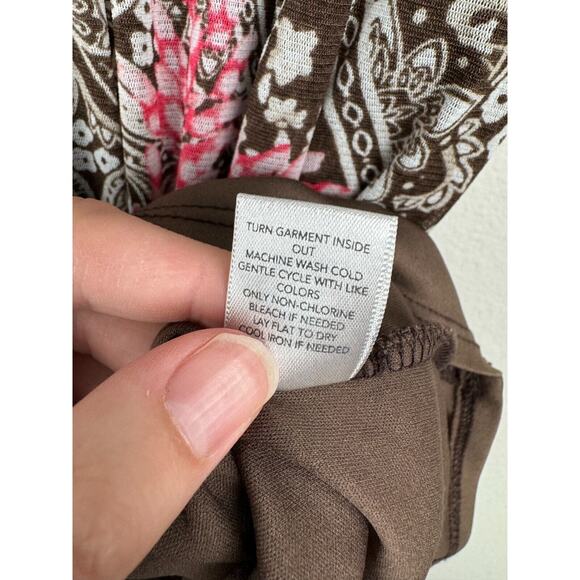 CJ Banks Top Womens Size 1X Brown Short Sleeve Floral Boho Spring Work Career - Picture 4 of 9